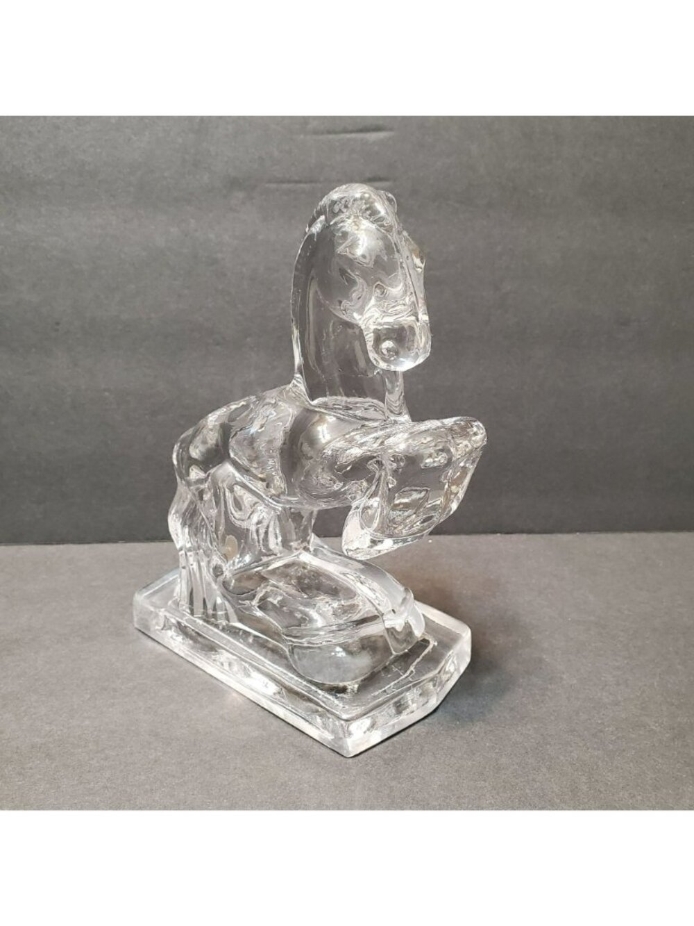 Vintage LE Smith Glass Horse Bookend Figurine, Clear Art Deco Rearing Stallion - Picture 2 of 7